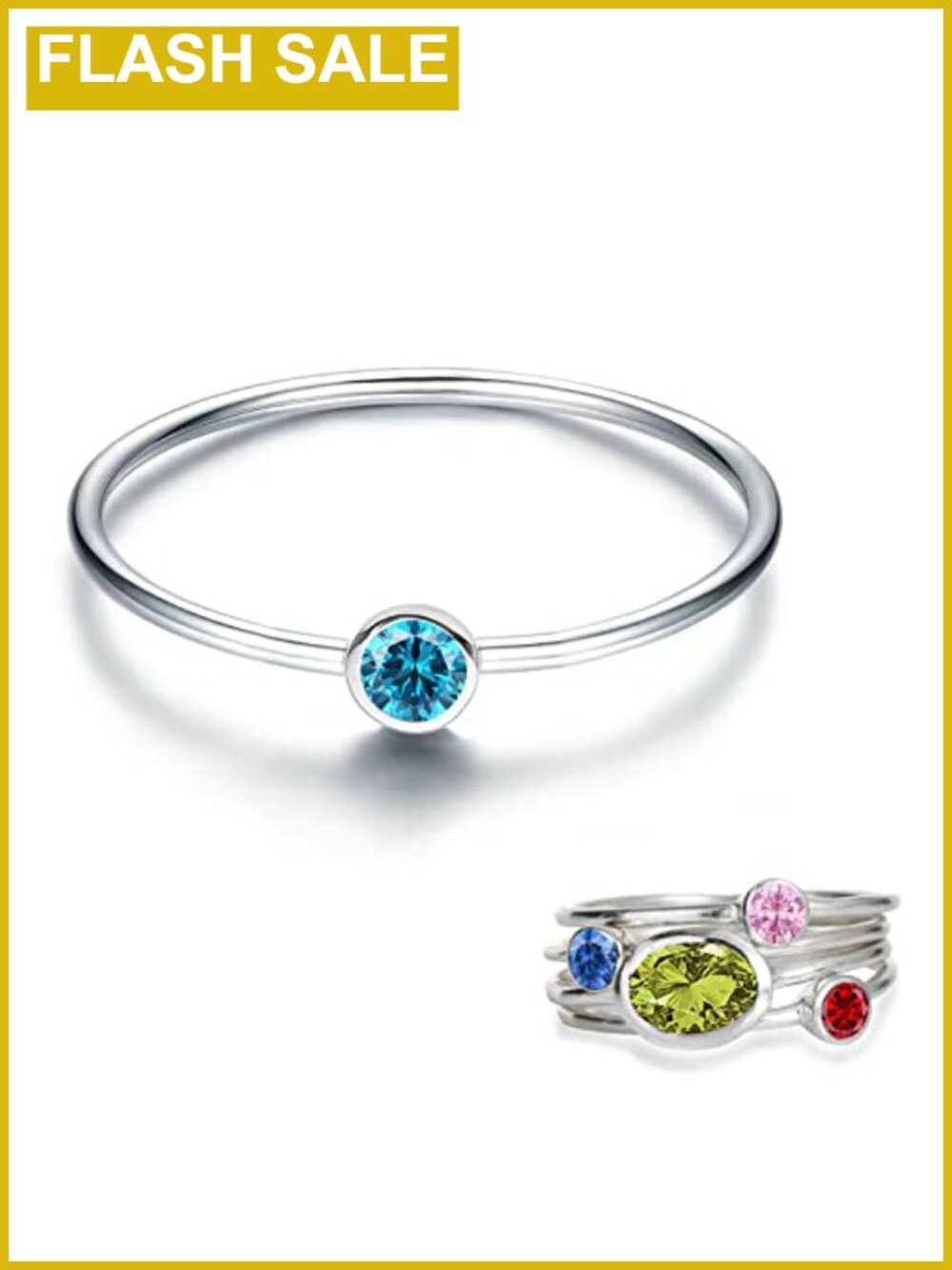 925 Sterling Silver Birthstone Stacking Rings Mother Daughter Set